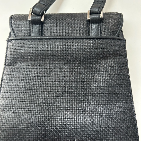 Etienne Aigner Black Woven Straw and Leather Crossbody Purse - Picture 4 of 7